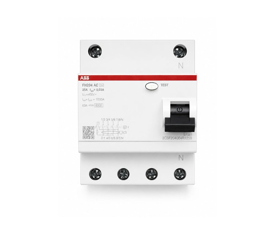 გაჟონვის რელე ABB FH204 AC-25/0,3 4P, AC, 25A, 300mA